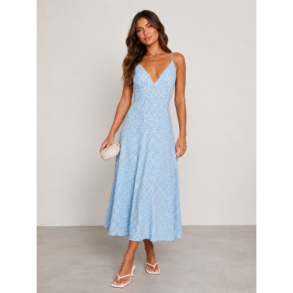 Doen Sonia Blue Ditzy Tiny Floral Maxi Dress Milkmaid Coastal Cottage Sundress